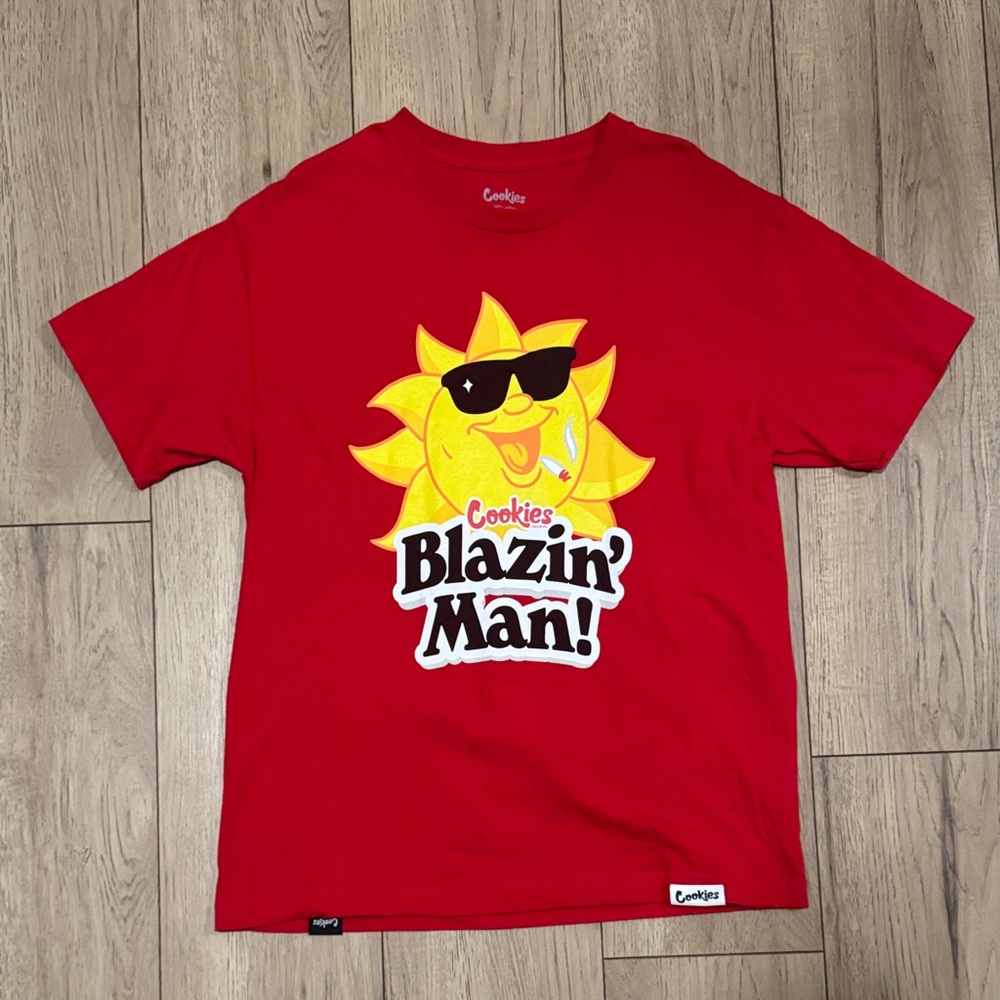 Cookies Blazin' Man Raisin Man Parody Red T-Shirt Men’s Size Large